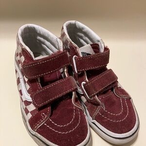 Vans Kids Burgundy Checkered Sneakers Size 13